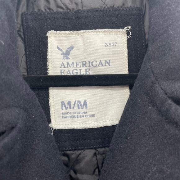 American Eagle Women Wool Blend Five Button Black Pea Coat - Picture 5 of 10